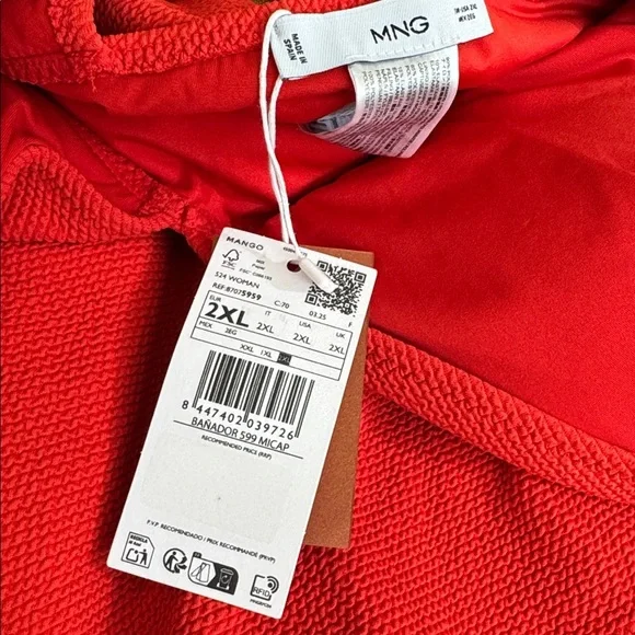 Mango Vneck Rib One Piece Bathing Suit Red Size 2x - Picture 6 of 9